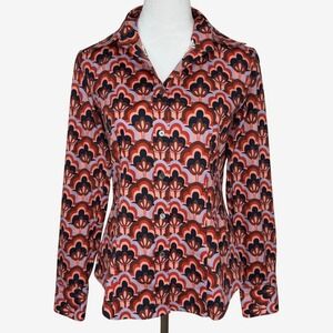 Caliban‎ Button Front Top Size 8 Multicolor Retro Print Tailored Chic Mod Artsy